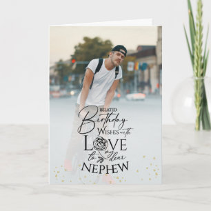 Minimalist keepsake Belated Modern Birthday Nephew Card