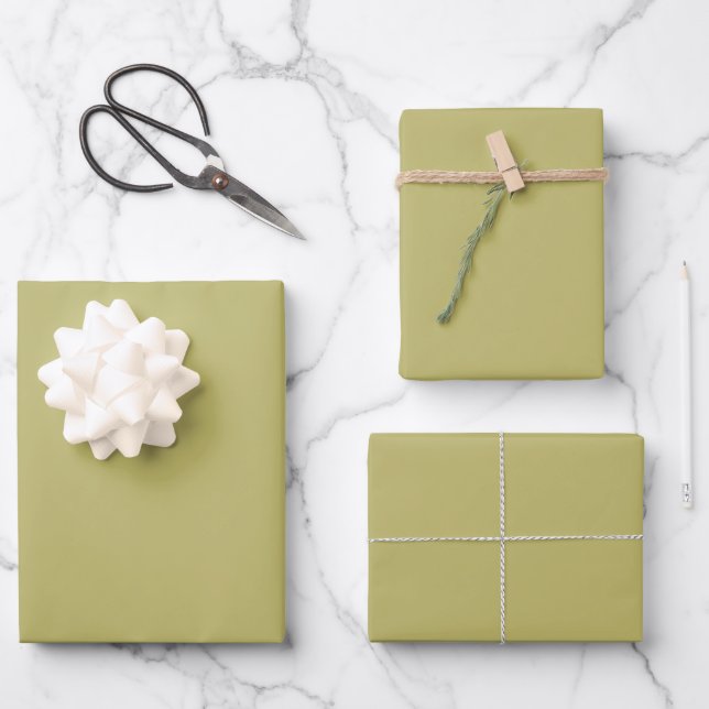 Minimalist khaki green solid plain elegant gift wrapping paper sheet (Front)