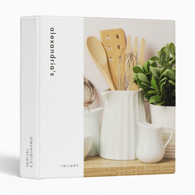 Minimalist Kitchen Supplies Personalized Recipe Binder (Front/Spine)
