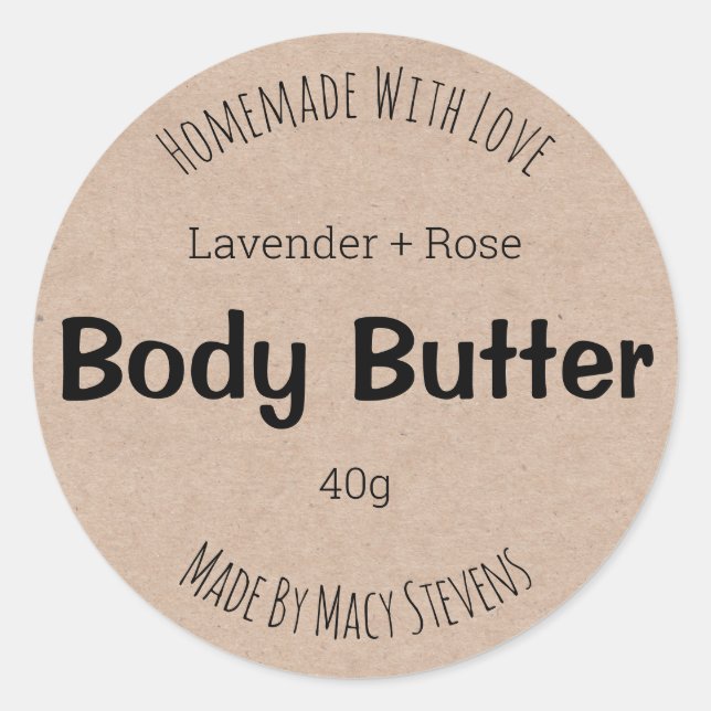 Minimalist Kraft Body Butter Simple Labels (Front)