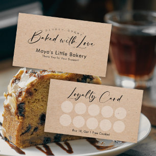 Minimalist Kraft Elegant Script Bakery Loyalty Business Card