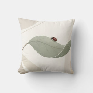 Minimalist Ladybug on Sage Leaf Throw Pillow — Ele