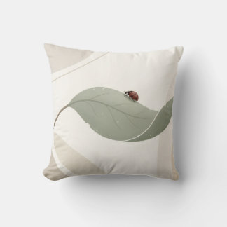 Minimalist Ladybug on Sage Leaf Throw Pillow — Ele