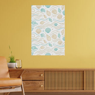 Minimalist Lagero Seashells & Ocean Waves Poster