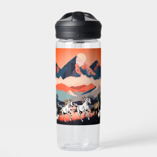 Minimalist Landscape Mountains & Running Horse -  Water Bottle