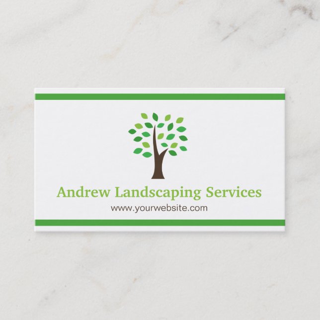 Minimalist Landscaping Services Green Tree Leaves Business Card (Front)