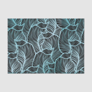 Minimalist Large Blue Leaves over Black Botanical  Tissue Paper