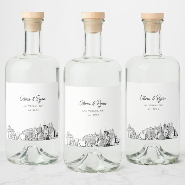 Minimalist Las Vegas Wedding Custom Liquor Bottle Label (Bottles)