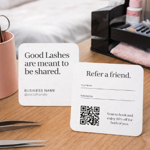 Minimalist Lash Artist Referral Card with QR Code