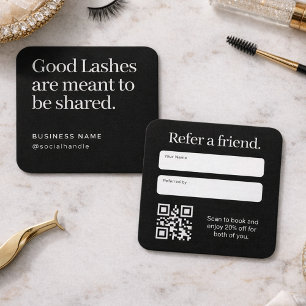 Minimalist Lash Salon Refer a Friend QR Code  Square Business Card