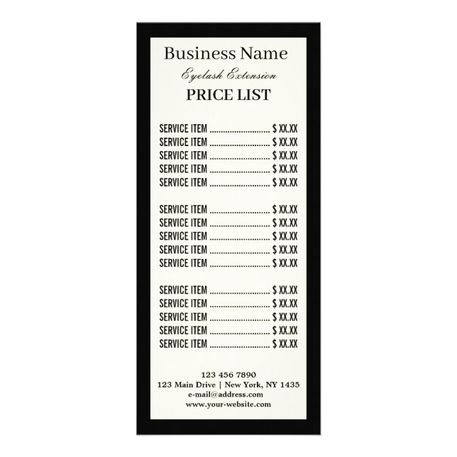 Minimalist Lashes Extension Price List Rack Card (Front)