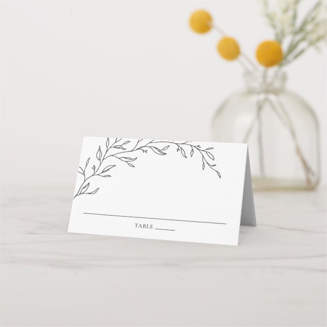 Minimalist Laurel Branch Leafy Wedding Place Card (Front)