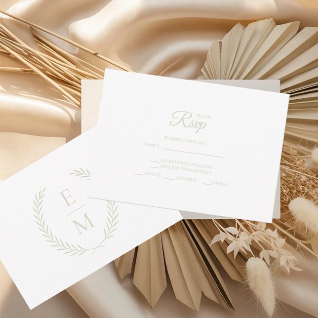 Minimalist Laurel Monogram Wedding RSVP Cards (Creator Uploaded)