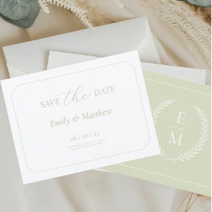 Minimalist Laurel Monogram Wedding Save The Date Announcement Postcard