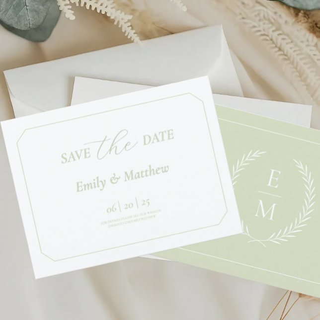 Minimalist Laurel Monogram Wedding Save The Date Announcement Postcard (Creator Uploaded)