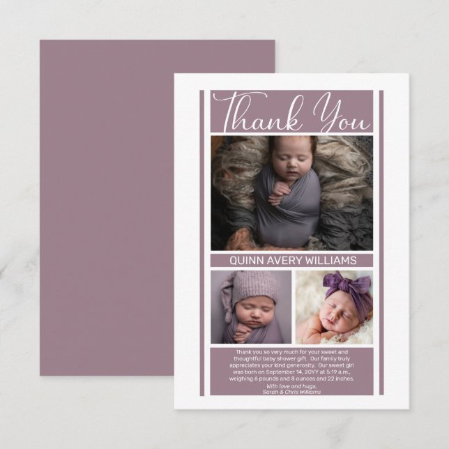 Minimalist Lavender Baby Shower Girl Thank You Card (Front/Back)