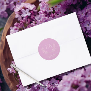 Minimalist lavender lilac Monogram Wedding  Classic Round Sticker