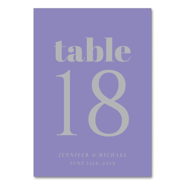 Minimalist Lavender Silver Simple Wedding Seating Table Number (Front)