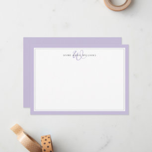 Minimalist Lavender Two Border Monogram Note Card