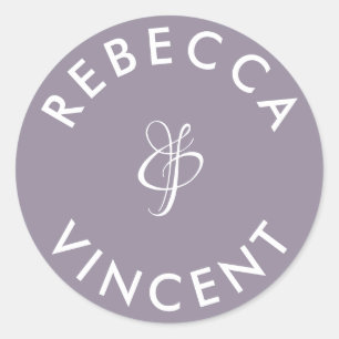 Minimalist Lavender Wedding Personalised Names Classic Round Sticker