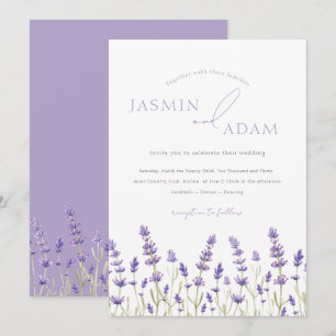  Minimalist Lavender Wildflowers Initials Wedding Invitation