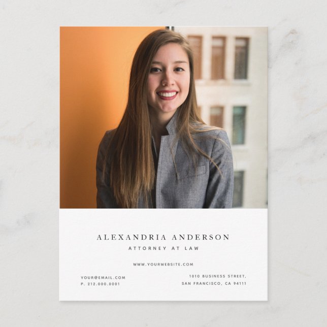 Minimalist Lawyer Professional Photo Business Postcard (Front)