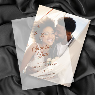 Minimalist Leaf Monogram Wedding Save the Date Vellum Invitations