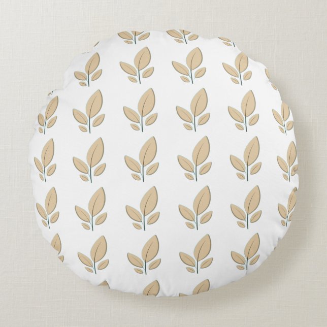 Minimalist Leaf Pattern Round Pillow (Front)