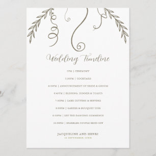 Minimalist Leaves and Vines Wedding Timeline Program