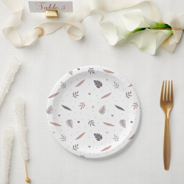 Minimalist Leaves Pattern Paper Plates (Wedding)