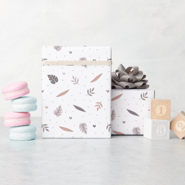 Minimalist Leaves Pattern Wrapping Paper Roll (Baby Shower)