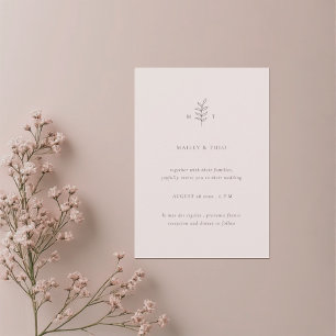 Minimalist Leaves Pink Black Wedding Invitation