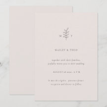 Minimalist Leaves Pink Black Wedding Invitation