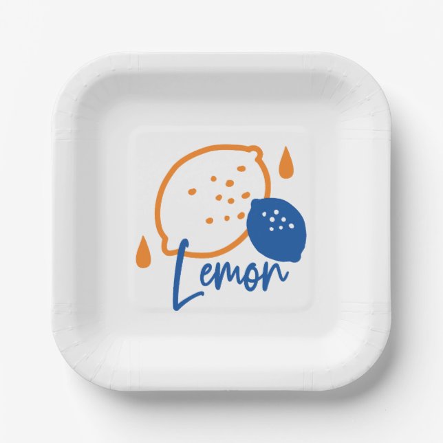 Minimalist Lemon Line Art – Modern Citrus Fruit Paper Plate (Front)