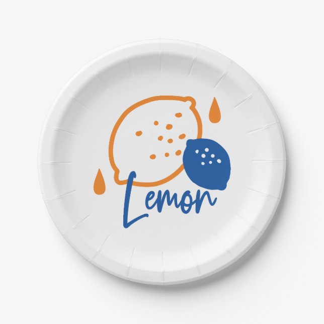 Minimalist Lemon Line Art – Modern Citrus Fruit Paper Plate (Front)
