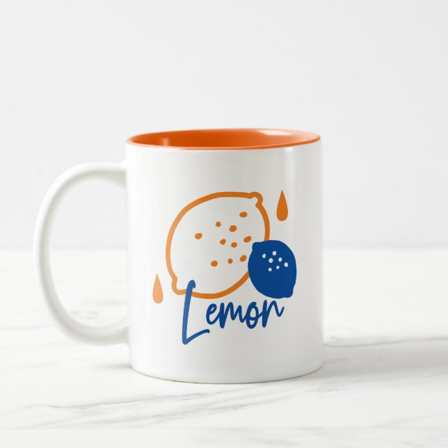 Minimalist Lemon Line Art – Modern Citrus Fruit Two-Tone Coffee Mug (Left)