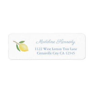 Minimalist Lemons Blue Text Return Address