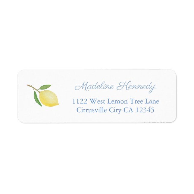 Minimalist Lemons Blue Text Return Address (Front)