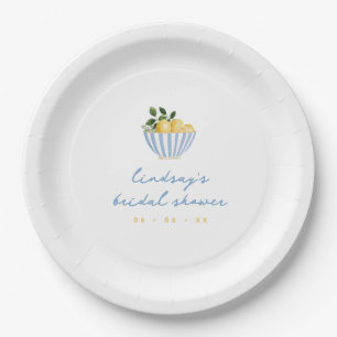 Minimalist Lemons Blue & Yellow Bridal Shower Paper Plate