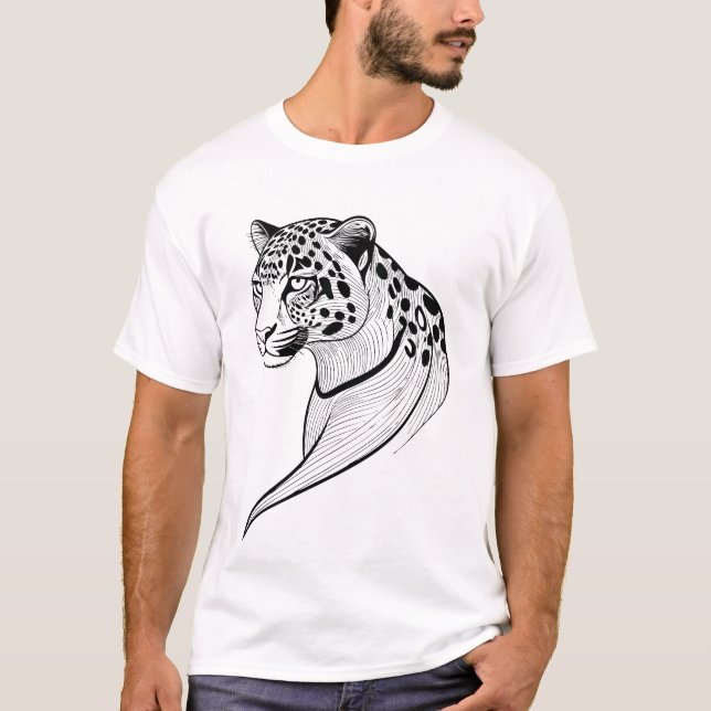 Minimalist Leopard Line Art – Wild and Majestic Bi T-Shirt (Front)