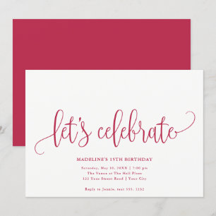Minimalist "Let's Celebrate" Magenta Invitation