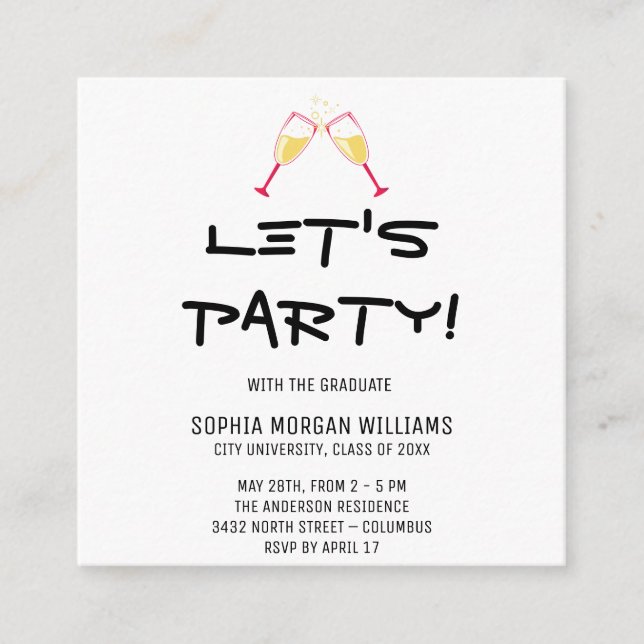 Minimalist Let's Party with the Graduate Enclosure Card (Front)