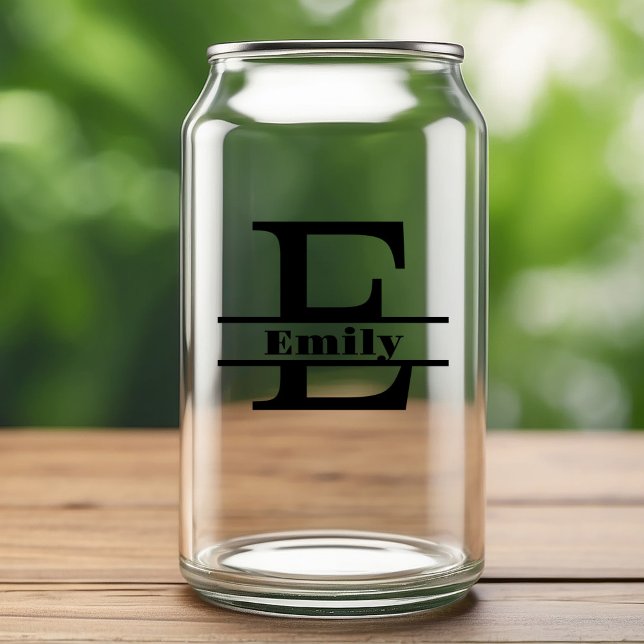 Minimalist Letter E Monogram and Custom Name Can Glass (Creator Uploaded)