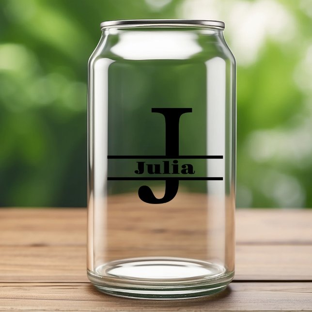 Minimalist Letter J Monogram and Custom Name Can Glass (Creator Uploaded)