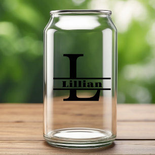 Minimalist Letter L Monogram and Custom Name Can Glass