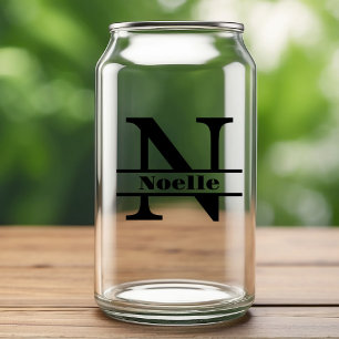 Minimalist Letter N Monogram and Custom Name Can Glass