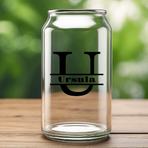 Minimalist Letter U Monogram and Custom Name Can Glass