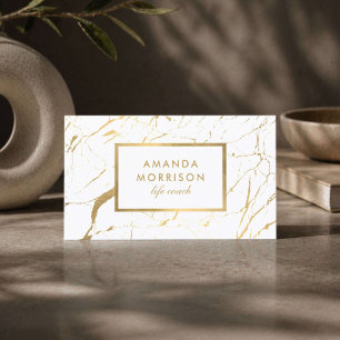 Minimalist Life Coach Gold Marble White Business Card