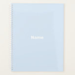 Minimalist light blue custom name monogram year planner<br><div class="desc">Minimalist pale light blue custom name,  teat,  monogram,  initials or year simple modern elegant personalized Planner.
Custom white text on light blue plain solid colour background.</div>