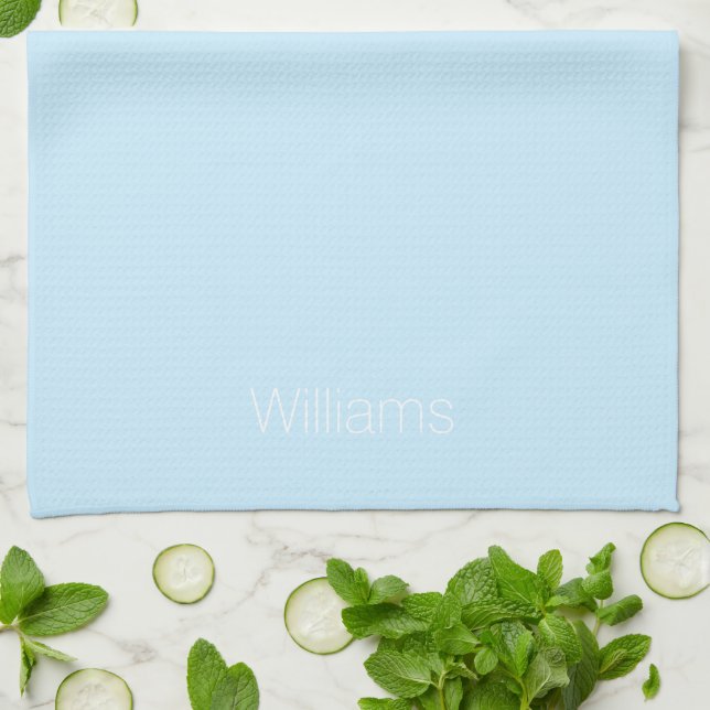 Minimalist light blue custom name text monogram kitchen towel (Folded)